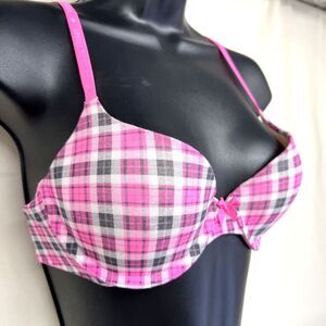Victoria’s Secret Pink Plaid Lined Demi Bra Y2K Coquette Cottagecore Underwire